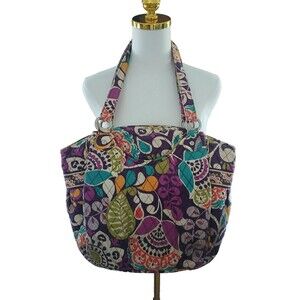 Vera Bradley Plum Crazy Floral Shoulder Bag Quilted Purse Front & Back Pocket
